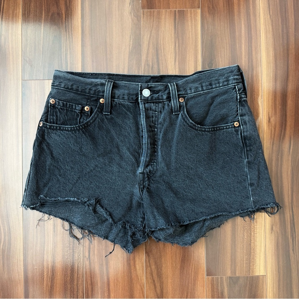 Levi’s 501 Black Denim Frayed Shorts